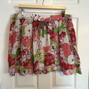Old Navy Pink & White Floral Print Skirt elastic waist and drawstring size large